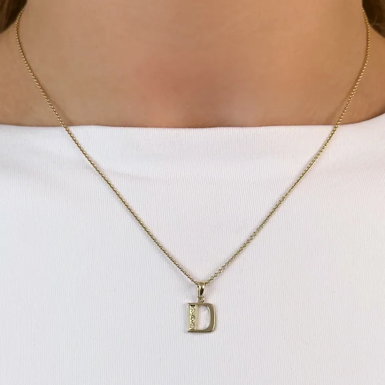 Buchstab d diamant anhänger in 9 karat gold 0,02 ct