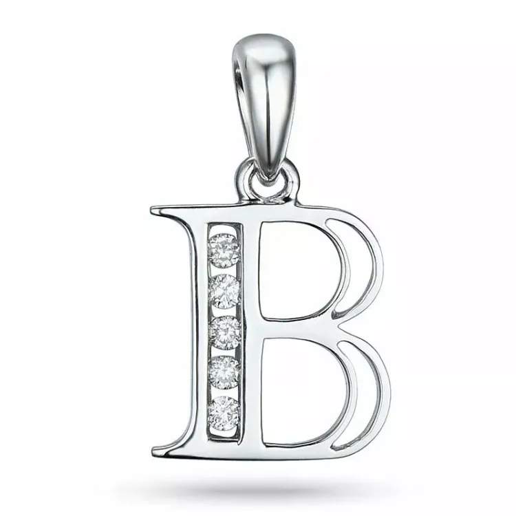 buchstab b Diamant Anhänger in 9 karat Weißgold 0,05 ct