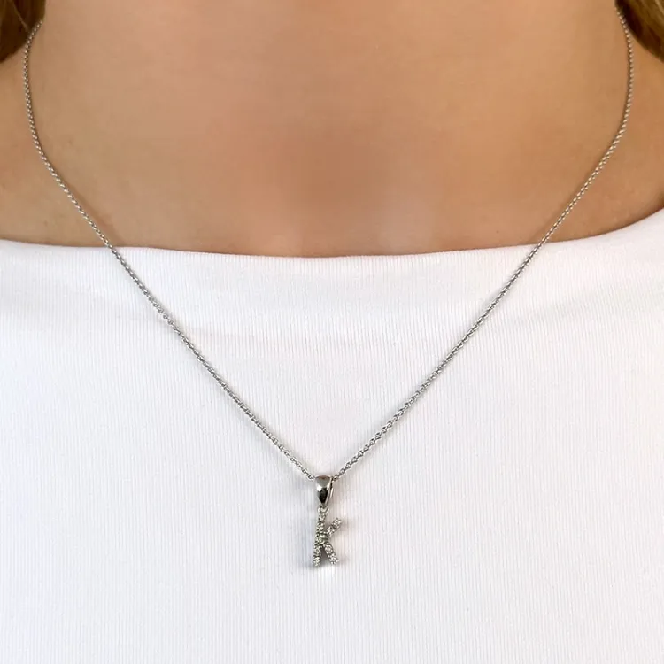 Buchstab k diamant anhänger in 9 karat weißgold 0,06 ct