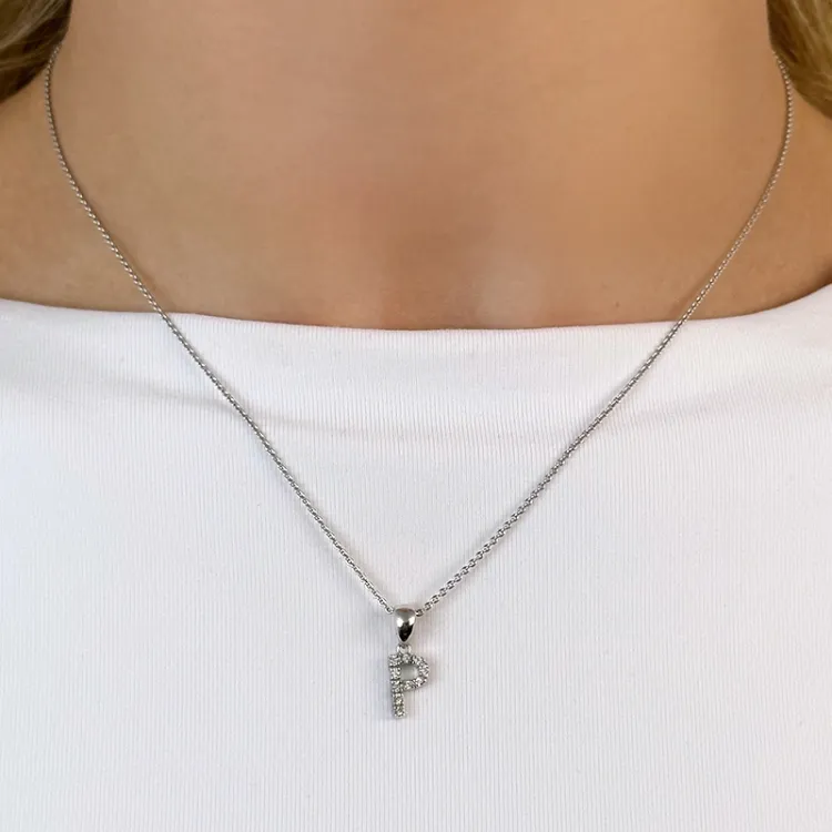 Buchstab p diamant anhänger in 9 karat weißgold 0,06 ct