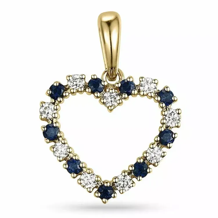 Herz Saphir Diamantanhänger in 9 karat Gold 0,20 ct 0,29 ct