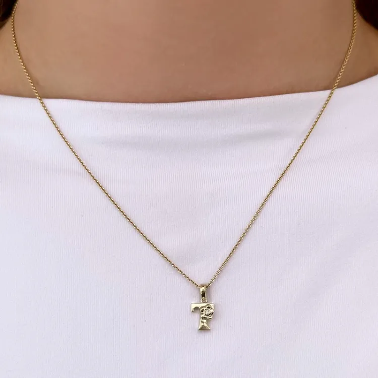 Buchstab t diamant anhänger in 9 karat gold 0,01 ct