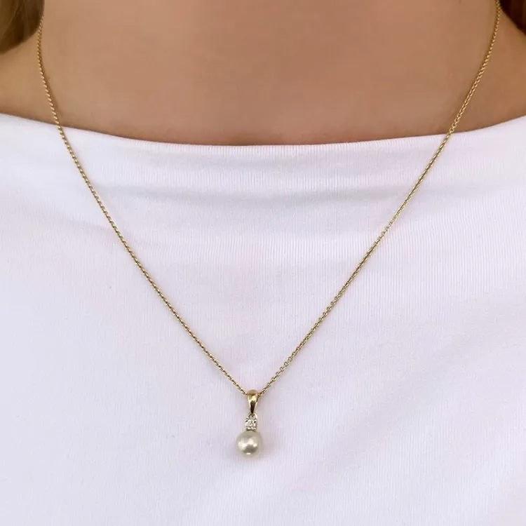 Perle Diamantanhänger in 9 karat Gold 0,05 ct