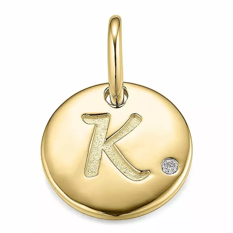 Buchstab k diamantanhänger in 9 karat gold 0,01 ct
