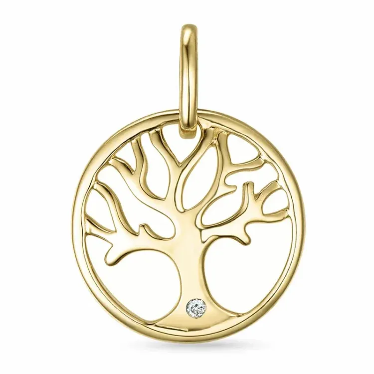 Lebensbaum Diamant Anhänger in 9 karat Gold 0,01 ct