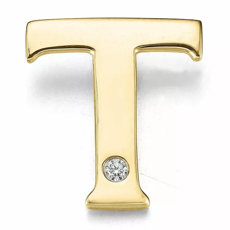 Buchstab t diamant anhänger in 9 karat gold 0,01 ct