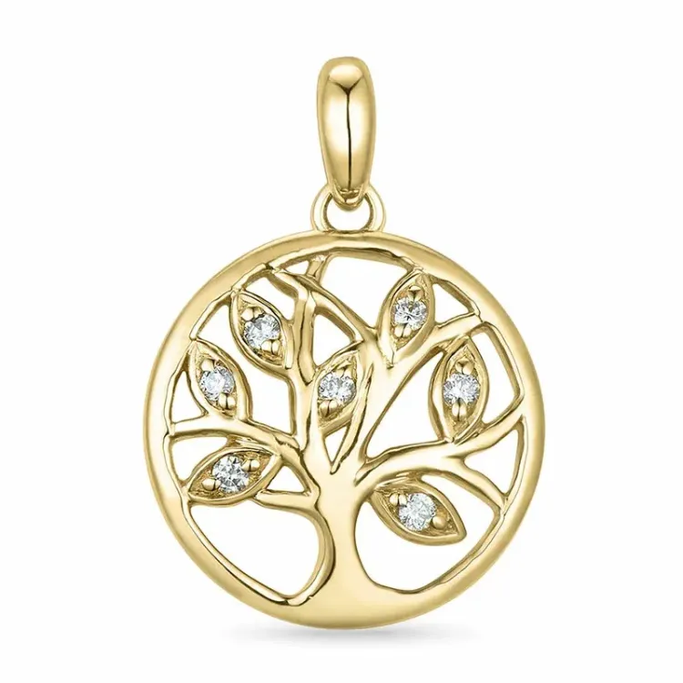 Lebensbaum Diamant Anhänger in 9 karat Gold 0,05 ct