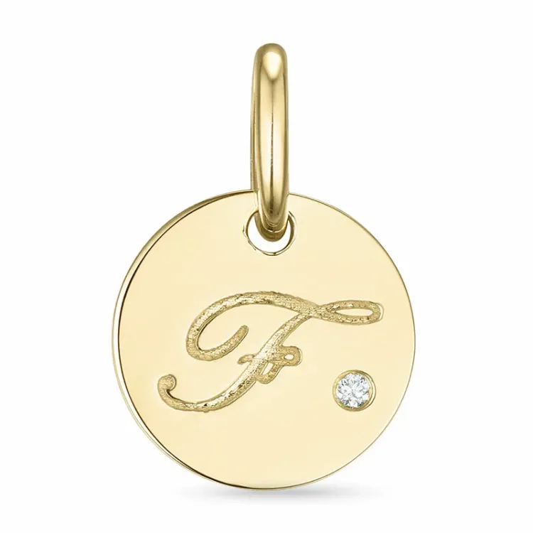 buchstab f Diamant Anhänger in 9 karat Gold 0,01 ct
