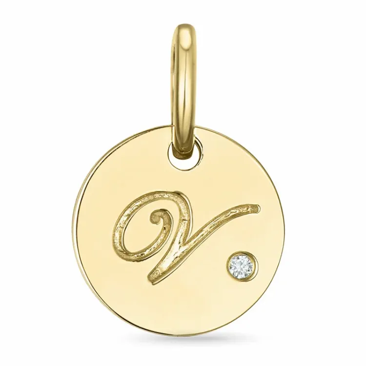 buchstab v Diamant Anhänger in 9 karat Gold 0,01 ct