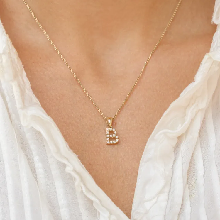 buchstab b Diamant Anhänger in 9 karat Gold 0,084 ct