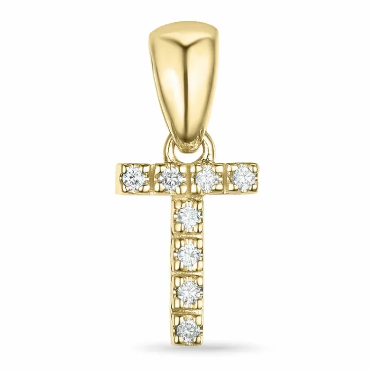 buchstab t Diamant Anhänger in 9 karat Gold 0,051 ct