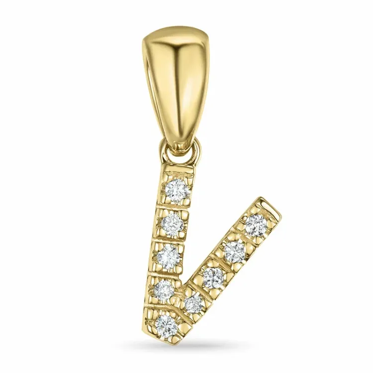 buchstab v Diamant Anhänger in 9 karat Gold 0,065 ct
