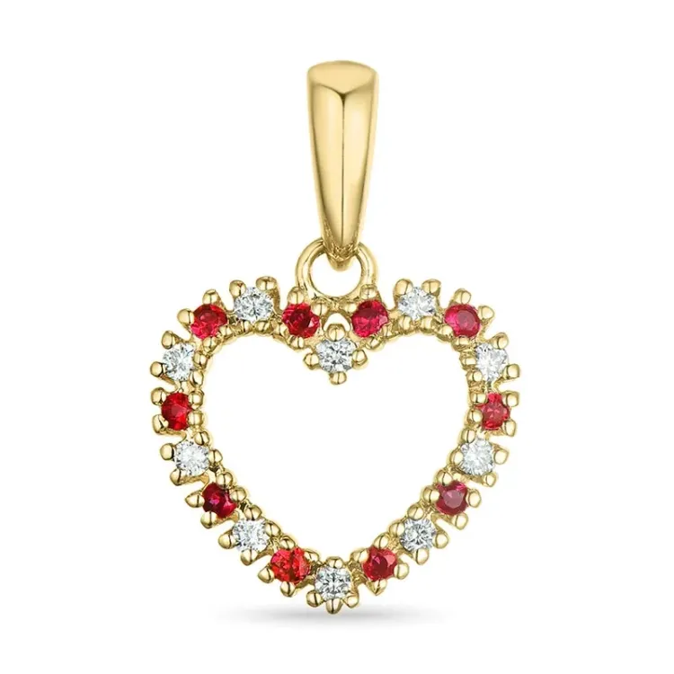 Herz Rubin Diamantanhänger in 9 karat Gold 0,08 ct 0,09 ct