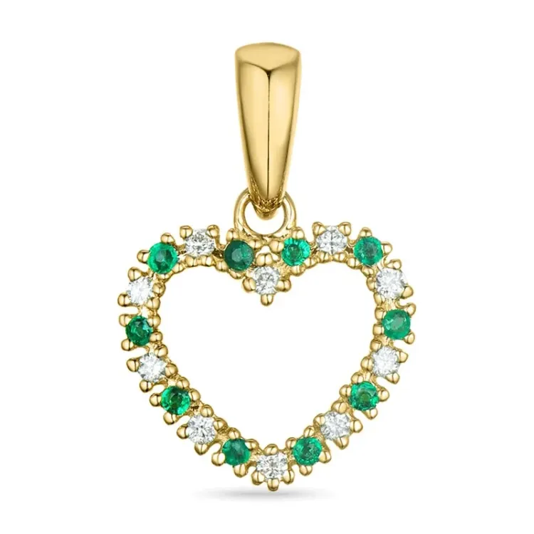 Herz Smaragd Anhänger in 9 karat Gold 0,08 ct 0,06 ct