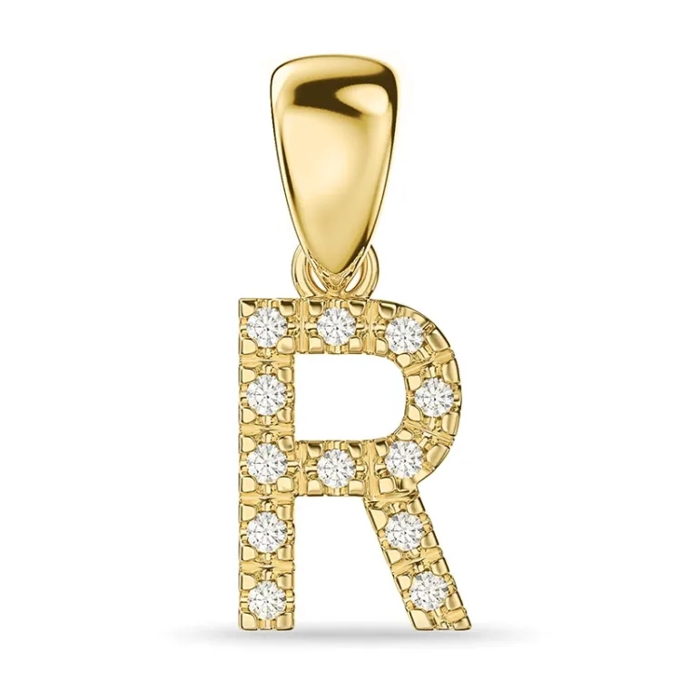 buchstab r Diamant Anhänger in 14 karat Gold 0,08 ct