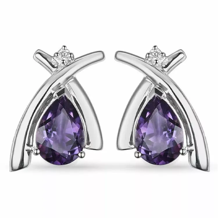 Amethyst diamantohrringe in 9 karat weißgold mit diamanten und amethysten