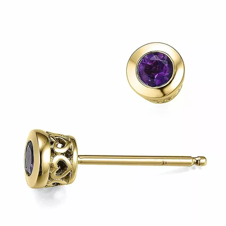 Amethyst Solitärohrstecker in 9 Karat Gold mit Amethyst