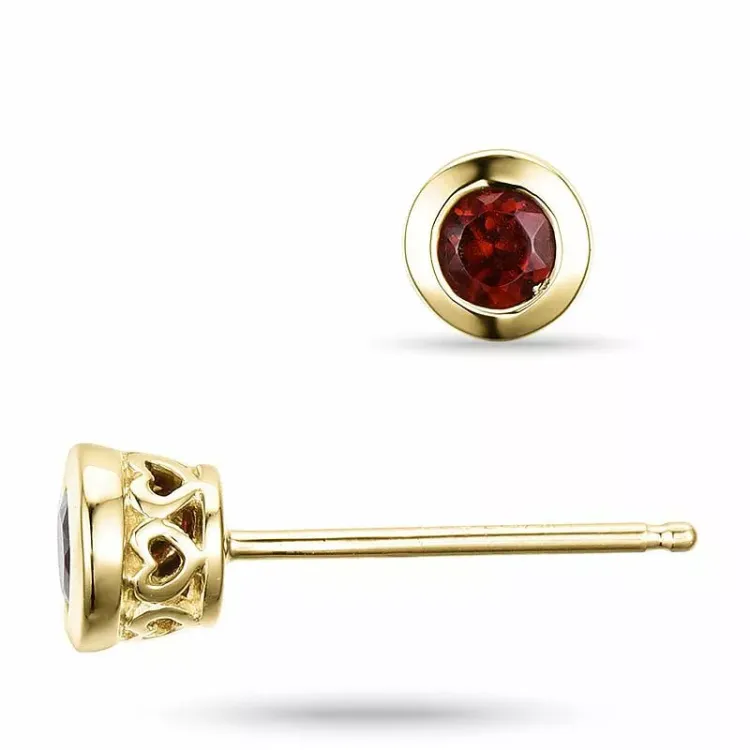 Granat Solitärohrstecker in 9 Karat Gold mit Granat