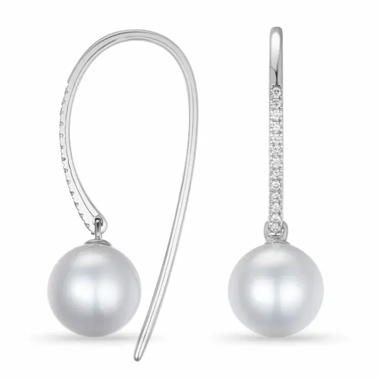 Perle Diamantohrringe in 9 Karat Weißgold mit Diamant 