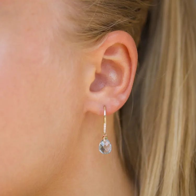 Blautopas Diamantohrringe in 9 Karat Gold mit Topas und Diamant 