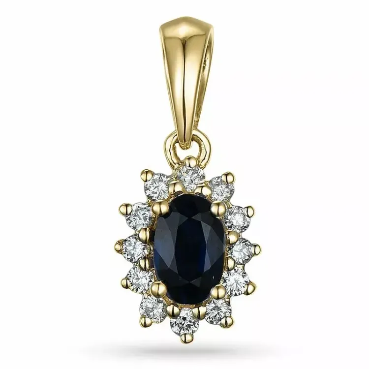 Rosette Saphir Diamantanhänger in 9 karat Gold 0,10 ct 0,35 ct