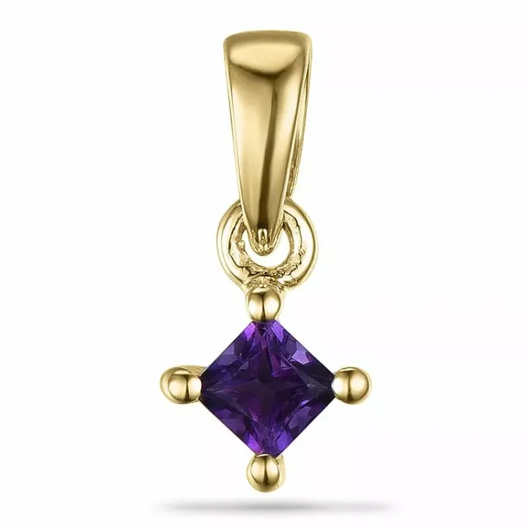 Viereckigem amethyst anhänger in 9 karat gold 0,10 ct