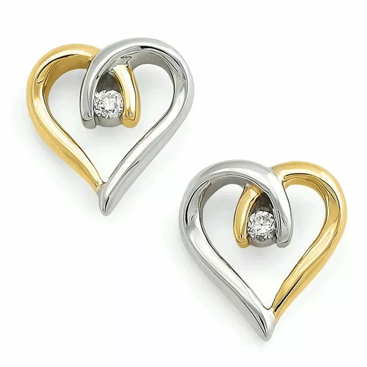 Herz brillantohrringen in 9 karat gold und weißgold mit diamanten