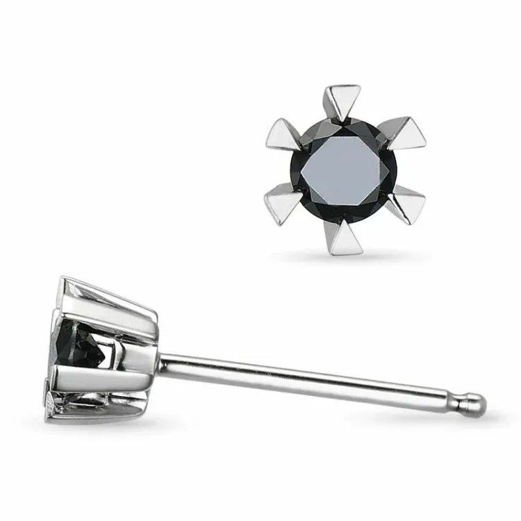 schwarz Diamant Solitärohrstecker in 9 Karat Weißgold mit Diamant 