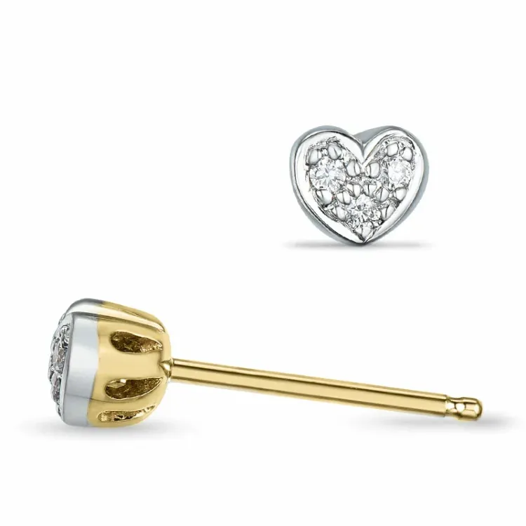 Herz brillantohrringen in 9 karat gold und weißgold mit diamanten
