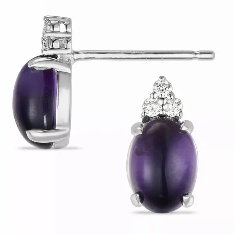 Ovalen amethyst diamantohrringe in 9 karat weißgold mit diamanten und amethysten
