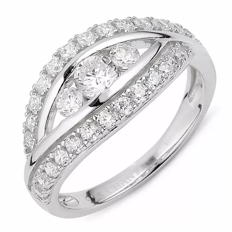 Gross abstraktem weißem zirkon ring aus silber