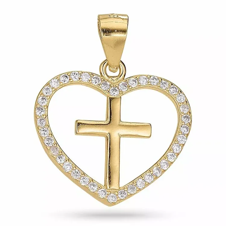 Herz Kreuz Zirkon Anhänger aus vergoldetem Sterlingsilber