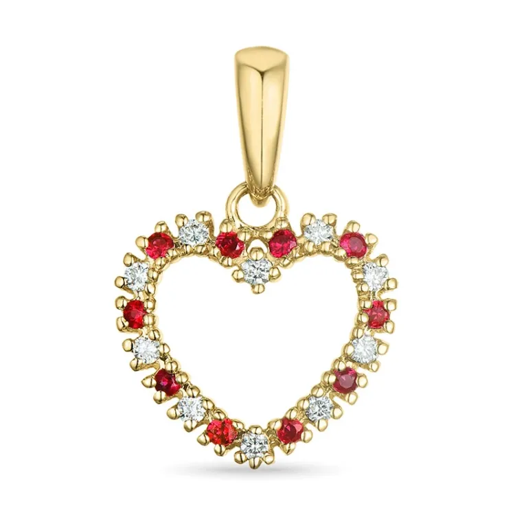Herz Rubin Diamantanhänger in 14 karat Gold 0,08 ct 0,09 ct