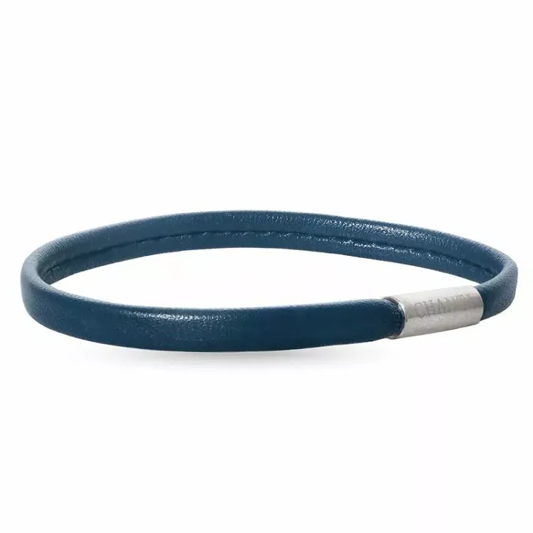 Flach blauem armband aus leder mit stahl x 6 mm