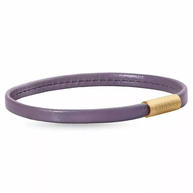Flach violettem armband aus leder mit vergoldetem stahl x 6 mm