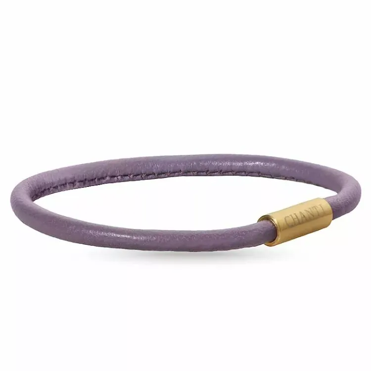 Runder violettem armband aus leder mit vergoldetem stahl x 4 mm