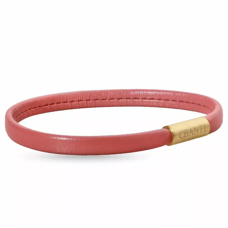 Flach rosa magnetarmband aus leder mit vergoldetem stahl x 6 mm