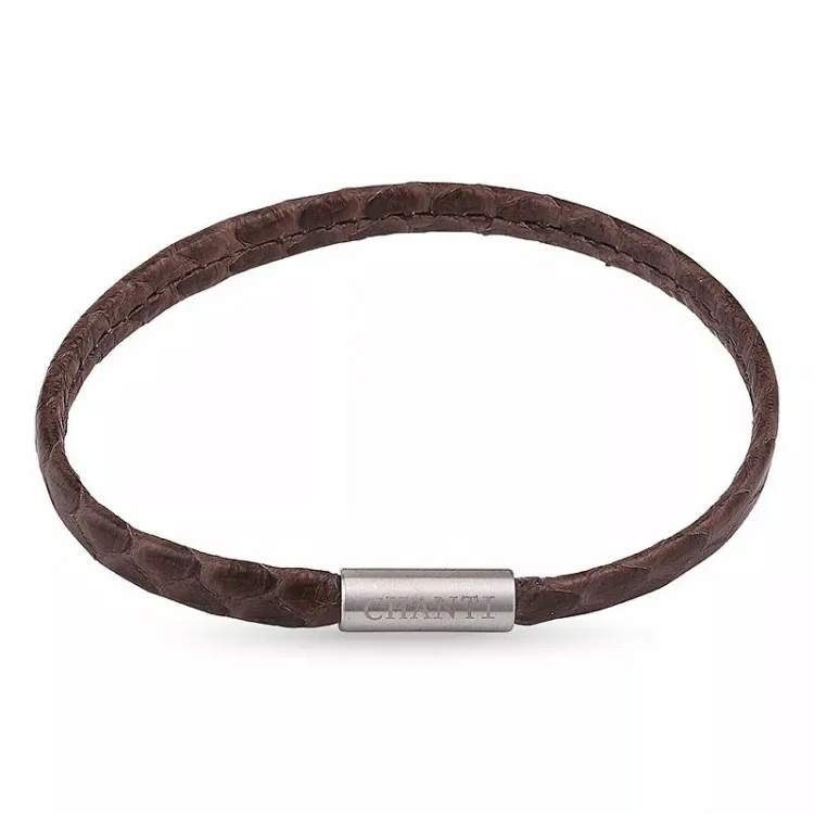 Flach braunem schlangenarmband aus leder mit stahl x 6 mm