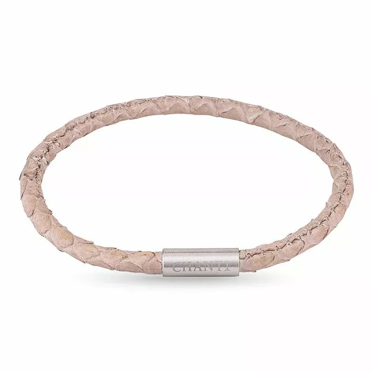Runder beige schlangenarmband aus leder mit stahl x 4 mm