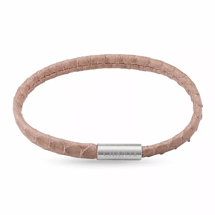 Flach beige schlangenarmband aus leder mit stahl x 6 mm