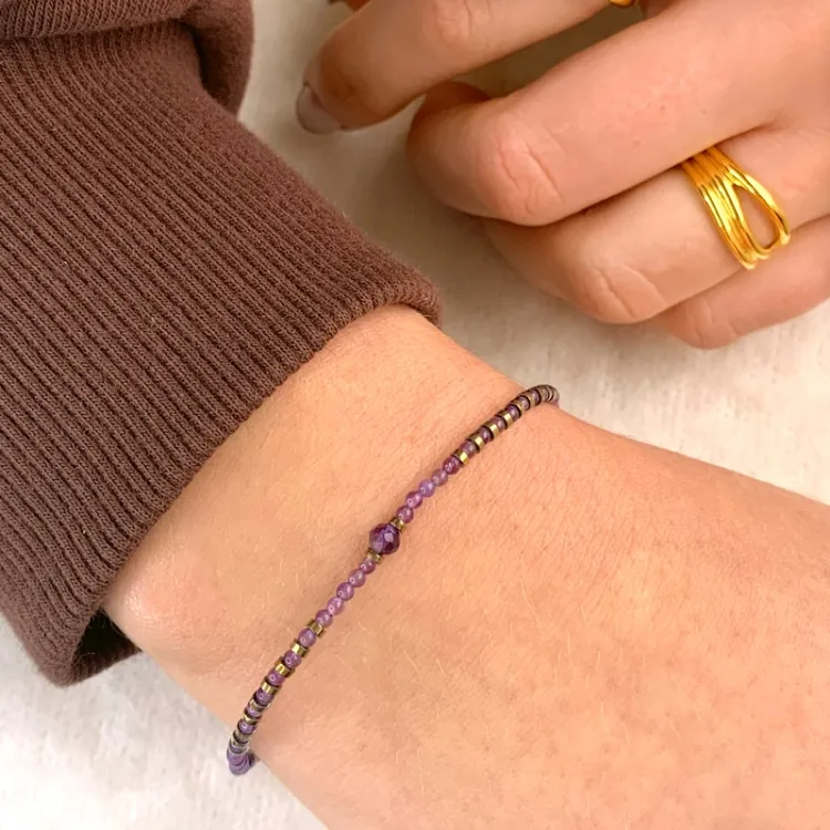 Schmuckstein Armband mit Amethyst und hematite - Loom Stones