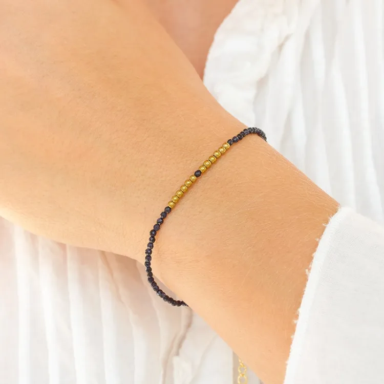 dunkelblaumetallic Armband mit Schmuckstein und hematite - Loom Stones