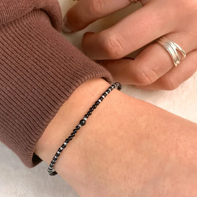 Schmuckstein Armband mit Onyxe und hematite - Loom Stones