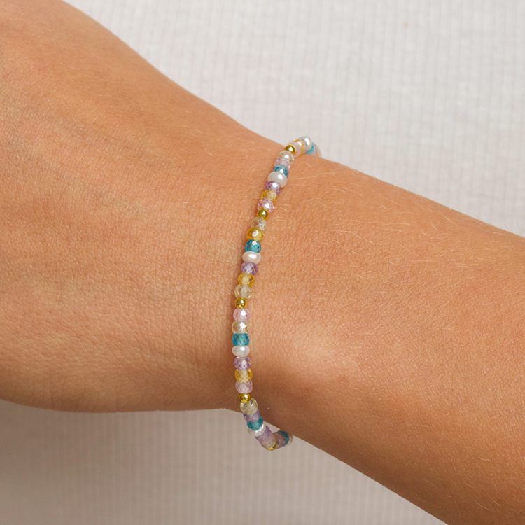 mehrfarbigen Schmuckstein Armband mit Süßwasserperle - Loom Stones