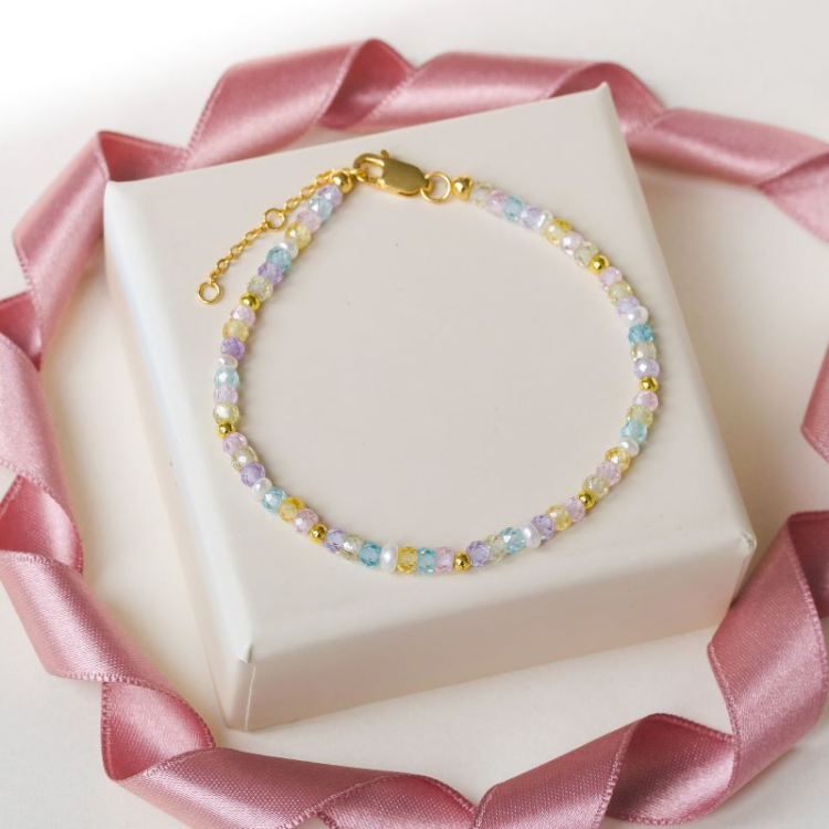 mehrfarbigen Schmuckstein Armband mit Süßwasserperle - Loom Stones