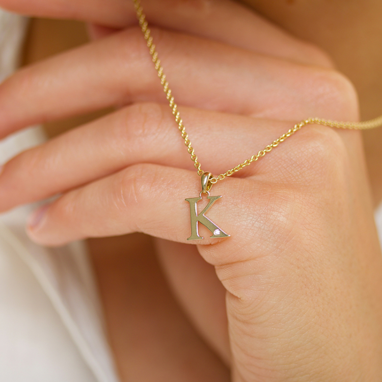 buchstab k Diamant Anhänger in 9 karat Gold 0,01 ct
