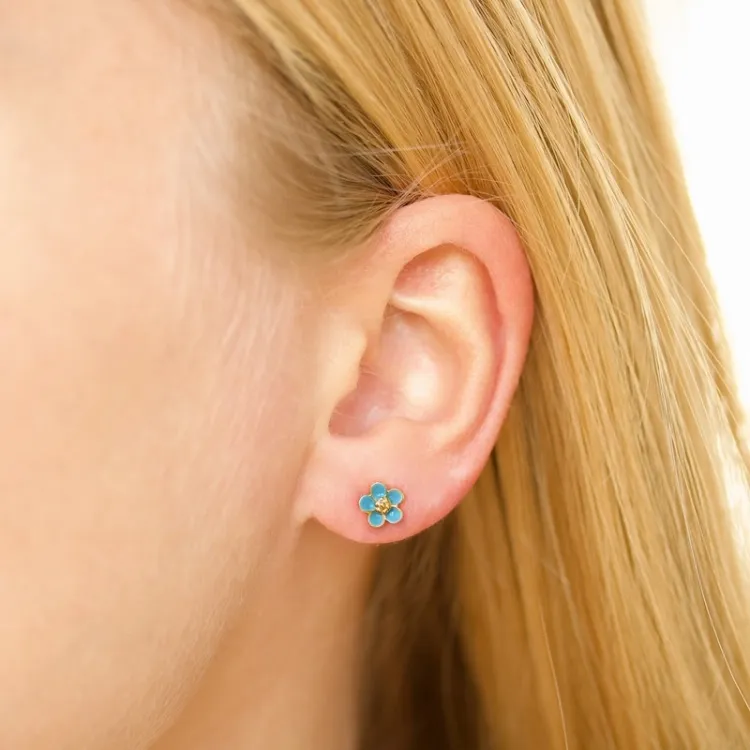 6,5 mm Marguerite blauem Ohrstecker in vergoldetem Silber - Majse