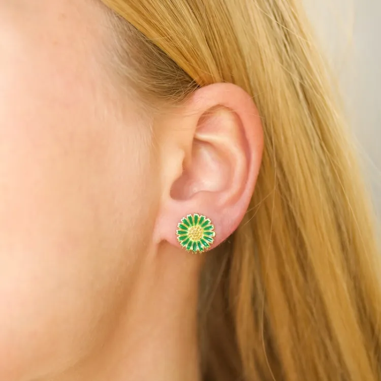 11,5 mm Marguerite dunkelgrünen Ohrringe in vergoldetem Sterlingsilber - Marie