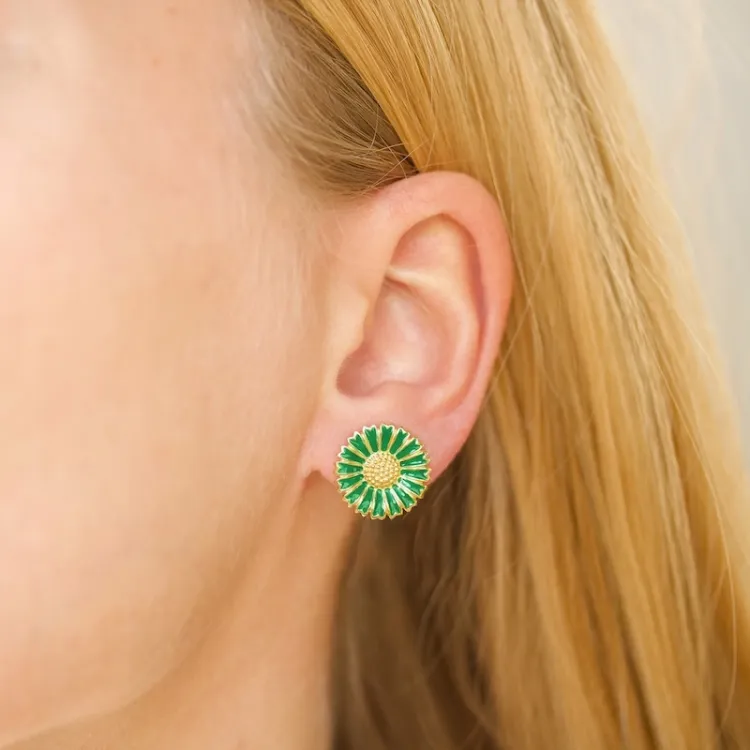 14,5 mm Marguerite dunkelgrünen Ohrringe in vergoldetem Sterlingsilber - Marie