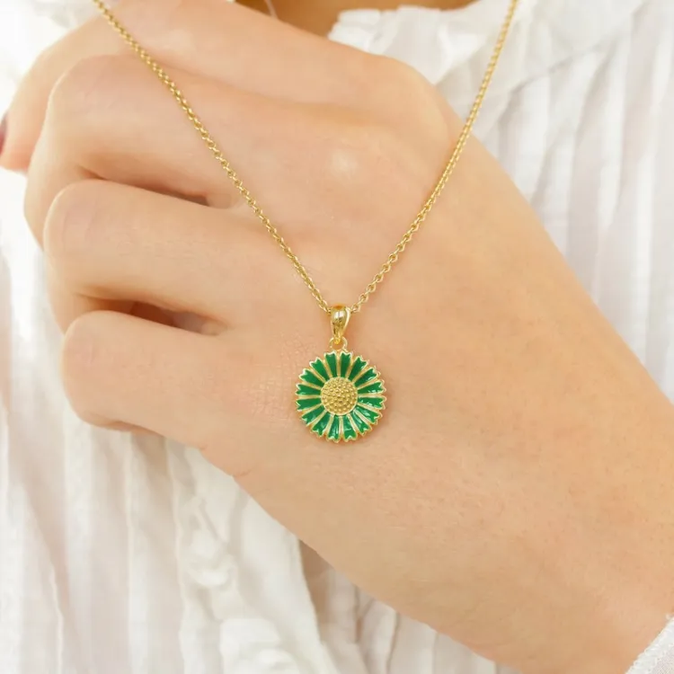 14,5 mm Marguerite dunkelgrünem Anhänger aus vergoldetem Sterlingsilber - Marie
